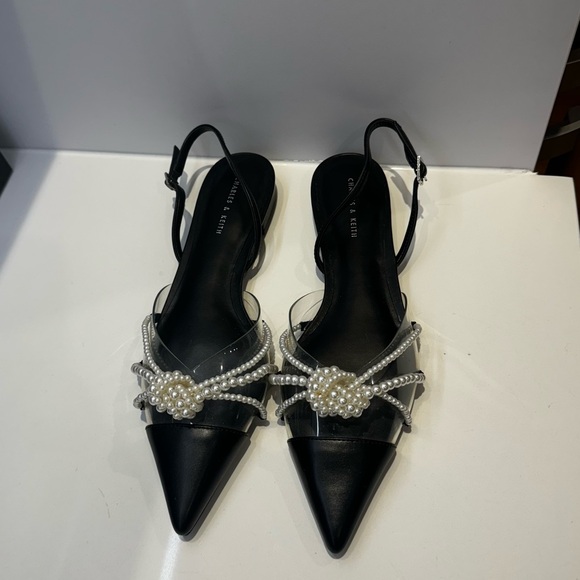 Charles & Keith Faux Pearl Beaded Slingback Flats - Picture 3 of 9
